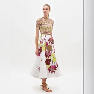 NWT [$890] Silvia Tcherassi Floral A-Line Skirt in Pink and Green.  XS Botanical